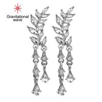 Gravitational Wave 1คู่ต่างหูผู้หญิง Shiny Faux Crystal Alloy Leaf Shape Sparkling Prom ต่างหูเครื่องประดับหญิง