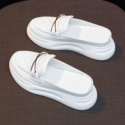 ◐✳™ Piece wearing bags slippers Womens sandals in summer half slippers thick soles of kicking leather sand slippers loose cakes small white shoes