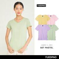 Yuedpao เสื้อยืดผู้หญิงคอวี ทรงเข้ารูป ไม่ย้วย ไม่หด ไม่ต้องรีด ใส่สบาย basicstyle สีพื้นคอวีผู้หญิง set pastel