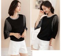 Spring Knit Top Women  New Loose Casual Korean Pullover Thin Sweater Black Stripes Summer Fashion Knit Thin Sweater Women