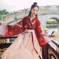 ฮั่นฝู ชุดจีนโบราณ ชุด HanFu ชุดจีน ชุดจีนย้อนยุค ชุดคอสเพลย์จีน cosplay ปักเสื้อแขนใหญ่ เย็บปักถักร้อย คอไขว้ ฤดูร้อนของผู้หญิง 105