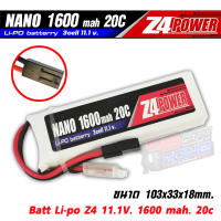 แบตลิโพบีบี กันZ4Power 11.1V 1600 mAh 20C Li-po (ปลั๊กทามิย่า)เหมาะกับบอร์ด และบีบีทุกชนิด