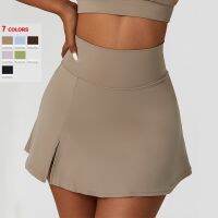 Women High Waist Fitness Tennis Skirt Solid Color 2 In 1 Workout Running Shorts Skirt Breathable Sports Skort Sportswear