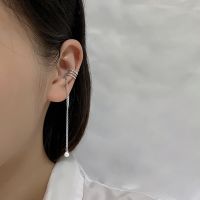 [COD] Ancient cat simple tassel pearl ear bone clip earrings womens long style face thin chain no piercing high-end