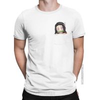 Demon Slayer Nezuko Pocket T Shirts For Men Pure Cotton Amazing T-Shirt O Neck Tee Shirt Classic Short Sleeve Tops Summer