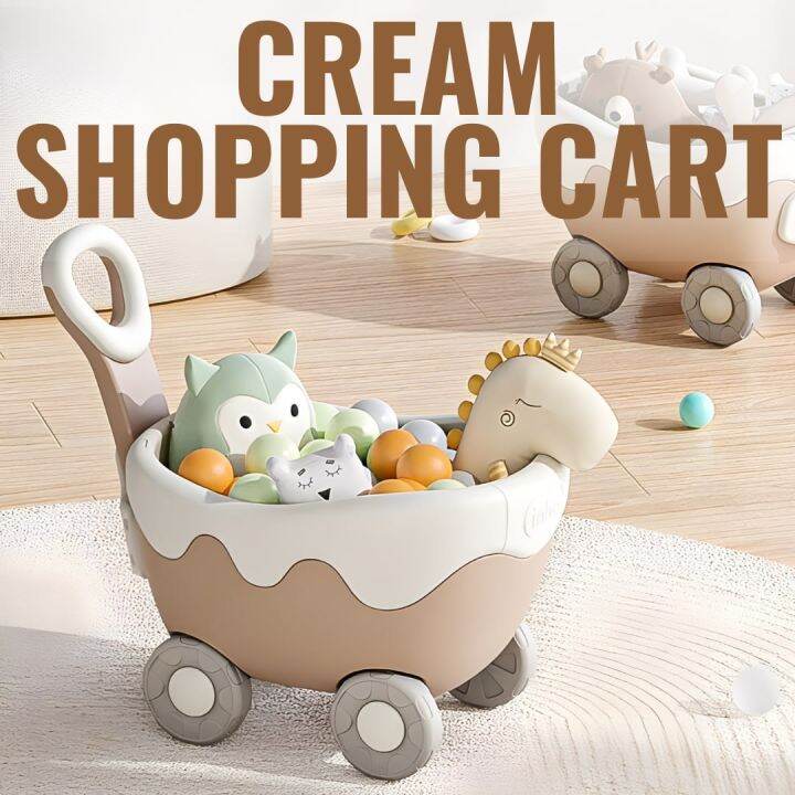 BYJ Cream Shopping Cart Walker Push Cart for Kids Early Development ...