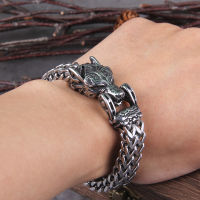 Never Fade Rock Viking Wolf Bracelet Mens Stainless Steel Mesh Chain Can Open Wolf Mouth Punk Bracelets Biker Jewelry