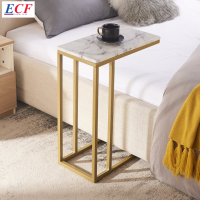 ECF Furniture โต๊ะวางข้างโซฟาลายหินอ่อน รุ่นลูล่า ทรงเหลี่ยมโต๊ะวางโน้ตบุ๊ค โต๊ะเสริมข้างเตียง โต๊ะวางแล็ปท็อป