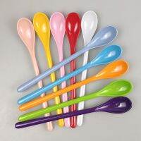 Candy Color Plastic Long Handle Dessert Spoons Dinner Tea Spoon Tableware Flatware Stirring Coffee Kitchen Scoops Soup