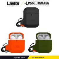 UAG เข้ากันได้กับ AirPods 1st Gen &amp; 2nd Gen &amp; 3rd Gen/airpods PRO, Full-Body Protective ทนทานกันน้ำ Soft-Touch เคสซิลิโคนพร้อม Carabiner ที่ถอดออกได้ | ของแท้