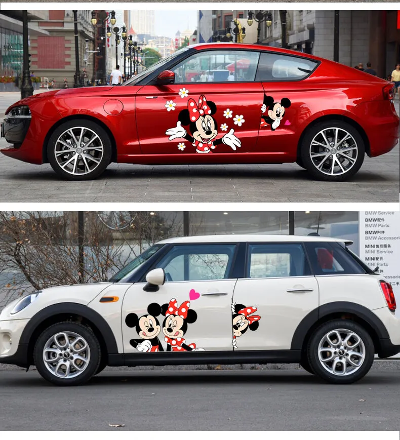 Mickey Mouse Car Stickers Creative Cartoon Cartoon Car Door Stickers Cute Mickey  Minnie Car Body Covering Scratch Decorative Stickers | Lazada