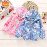 TUMAMA KIDS Girls เสื้อใหม่เต็มพิมพ์การ์ตูนยูนิคอร์นคลุมด้วยผ้าสาวเสื้อกันลมเสื้อ
