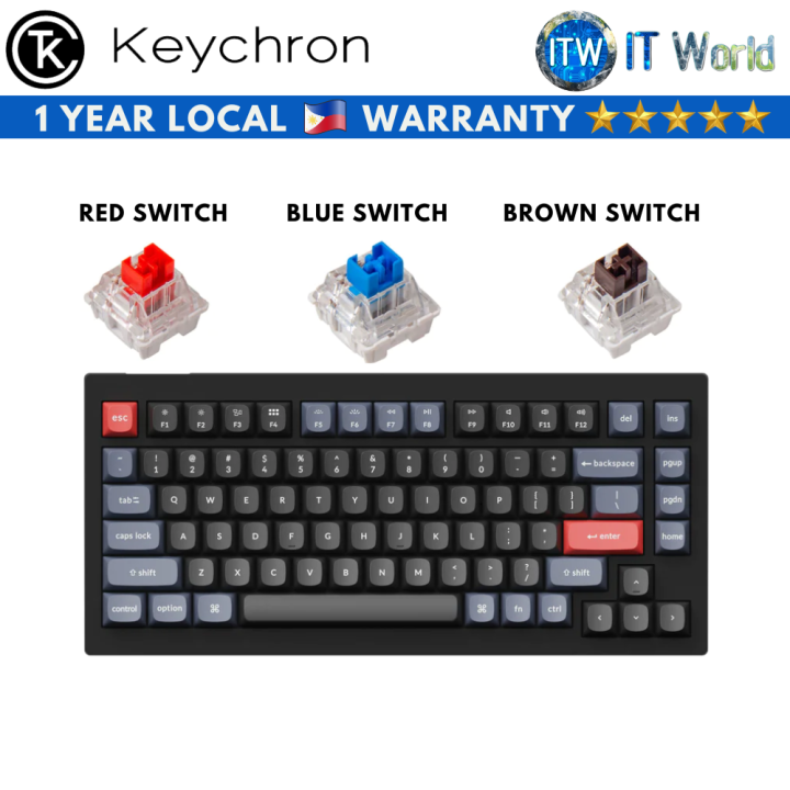 Keychron V1 QMK Carbon Black Wired Mechanical Keyboard (Red Blue