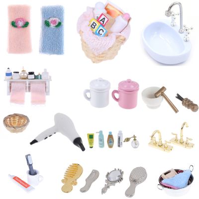 DIY Miniature Dollhouse Bathroom Furniture Accessories Sets Bath Toothbrush Toothpaste Cup Comb Hair Dryer Mirror Baby Gift [NEW]