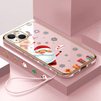 Volans เคสสำหรับ Apple iPhone 15 Plus 15 Pro Max ฟรีสายคล้องการ์ตูนตุ๊กตาหิมะลายขอบสี่เหลี่ยมกวางเอลก์เคสชุบเคสโทรศัพท์หรูหราชุบเคสโทรศัพท์นิ่ม