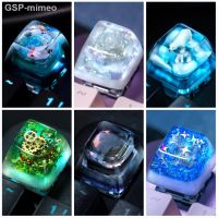 ♕Mimeo Resina Keycaps Teclado ไฟ RGB Backlit Rose Urso Polar Steampunk Engrenagem Pond Fish Koi Estrelas ESC 1ชิ้น