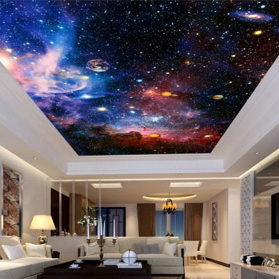วอลล์เปเปอร์รูปภาพที่กำหนดเองจักรวาลดาวท้องฟ้าห้องนั่งเล่นฝ้าเพดาน3D วอลล์เปเปอร์เพดานภาพศิลปะตกแต่งผนังบ้านสไตล์ยุโรป