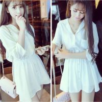 Women White Shirt dress Summer Chiffon Mini Dresses C0396