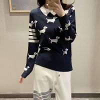 Puppy Age Reduction TB Preppy Sweater Women 39;s 22 Fall and Winter Round Neck Long Sleeve Wool Knit Sweater Fake Collar Top Trend