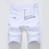 2022 Summer New Mens Denim Shorts Street Clothing Trend Personality Slim Short Jeans White Red Black Male Brand Clothes