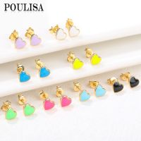 Poulisa Simple Enamel Heart Stud Earrings for Women Anniversary Gift Colorful Mini Exquisite Piercing Earrings Fashion Jewelry