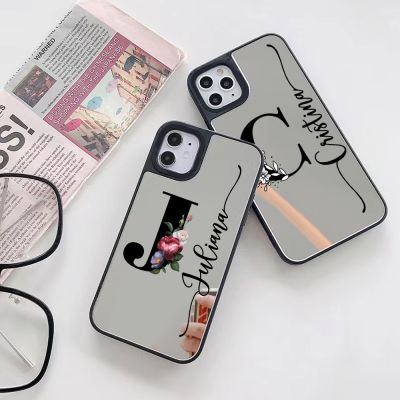 Personalized Name Mirror Phone Case For iPhone 13 12 11 Pro Max X XR XS 7 8 Plus Women Cute Makeup Mirror flowers Letter Cover Phone Cases