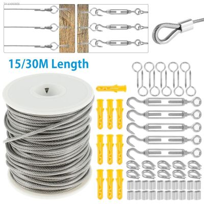 ✕♞㍿ 15M/30M Picture Wire Cable Railing Kit Garden Heavy Duty Screw Eye Screw Turnbuckle Wire Tensioner Strainer Coated Cable Rope
