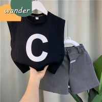 Wander ชุดเด็กผู้ชาย ชุดเสื้อกล้ามเด็กชายแขนกุด เสื้อยืดผ้าฝ้ายพิมพ์ลายตัวอักษร เหมาะสำหรับเด็กอายุ 3-14 ปี 23610