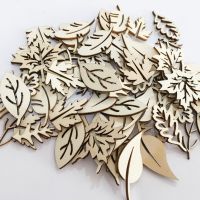 20pcs Unfinished Blank Leaf Wood Tag Pendants Antique Wooden Cutouts Hanging Ornament Hollow Wooden Slices for DIY Craft Making Clips Pins Tacks