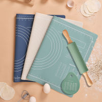 3PCS Silicone Kneading Pad Bakding Pastry Mat with Measurement Rolling Pin Cutter Pizza Broad Cake Baking Dough Cookies Mat Cutt