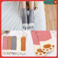 JPTJPT Fluffy Winter Warm Animals Thickening Plush Coral velvet socks Paw pattern Floor Socks Cashmere Sox