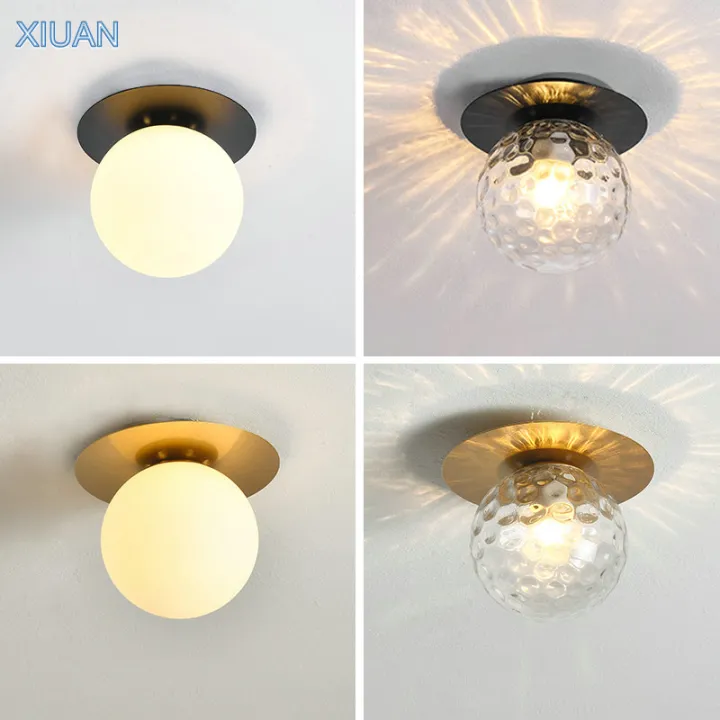 Modern Luxury Round Glass Ceiling Lamp Black Gold Metal LED E27 Ceiling