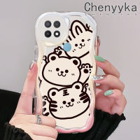 เคส Chenyyka สำหรับ OPPO A15 A35 A15s 4G เคสการ์ตูนลวดลายสัตว์น่ารักเนื้อครีมขอบคลื่นนุ่มเคสมือถือกันกระแทกแบบใสสร้างสรรค์เคสป้องกันซิลิกาเจลโปร่งใสลายกล้องถ่ายรูป