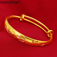 Kemstone 9มม.24Kดอกไม้แผ่นทองปลากำไลข้อมือRetro Pushดึงปรับสร้อยข้อมือสำหรับสตรี