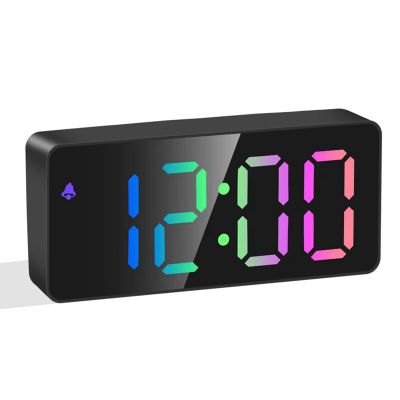 Rainbow Colored LED Digital Alarm Clock, Adjustable Volume, Outlet Powered for Bedroom,Desk Black