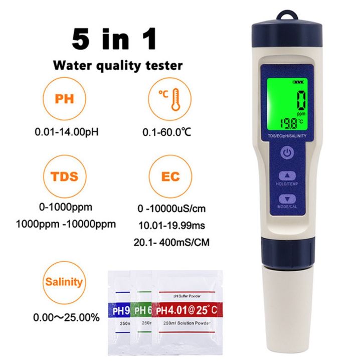 5-in-1เครื่องวัดอุณหภูมิแบบดิจิตอล-tdsecphsalinity-water-quality-monitor-tester-สำหรับสระว่ายน้ำ-น้ำดื่ม-พิพิธภัณฑ์สัตว์น้ำ