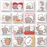 ZENGIA Peach and Goma Pillow Case Mocha Mochi Peach Cat Cushion Cover Pillow Cover Decorative Pillows For Sofa Car Pillowcase