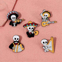 เล่นเครื่องดนตรีโครงกระดูกเคลือบเข็มกลัด Pin อุปกรณ์เสริมสยองขวัญ Ghost Lapel Pins Skull ป้ายดนตรีเครื่องประดับ Gift