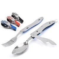 4 In 1ที่ถอดออกได้แบบพกพา Picnic Camping อุปกรณ์ทำอาหารพับช้อน Spork Fork Flatware Tableware ช้อนส้อมเดินป่า Travel