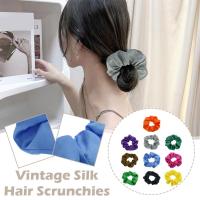Vintage Silk Hair Scrunchies Elastic Hair Bands Solid Ponytail Girls Women Color Accessories Rope Hair Ties Headwear S1P4