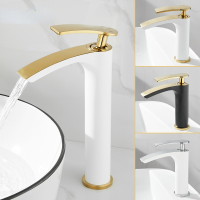 Bathroom Faucet ss Gold Black Bathroom Basin Faucet Cold And Hot Water Mixer Sink Tap Deck Mounted White &amp; Gold Tap