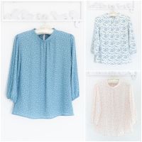 Narinari : NT2394 Band Collar Striped Blouse - เสื้อทำงาน