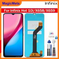 MagicMeta หน้าจอเดิมสำหรับ Infinix 10i ร้อน/X658/X659ชิ้นส่วนจอสัมผัสแอลซีดีของเครื่องแปลงดิจิทัลอะไหล่ LCD พร้อมกรอบกลางสำหรับ Infinix 10i ร้อน X658 X659