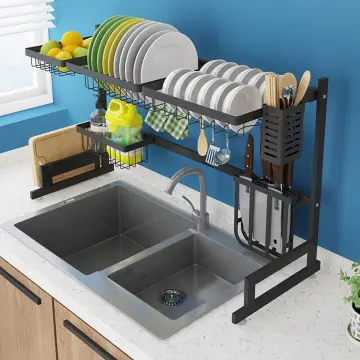 2 Tier Dish Drying Rack Over Sink, Stainless Steel Above Sink Dish Rack  Drainer Shelf with Utensil Holder, Cutting Board Holder, Kitchen Space  Saver