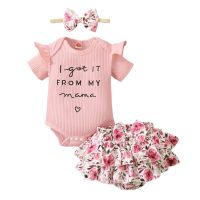 3-18 Months Newborn Baby Girl Clothes Toddler Girl Short Sleeve Top+Printed Skirt with Headband Summer Clothes Infants Outfits Bowl Fork Spoon Sets