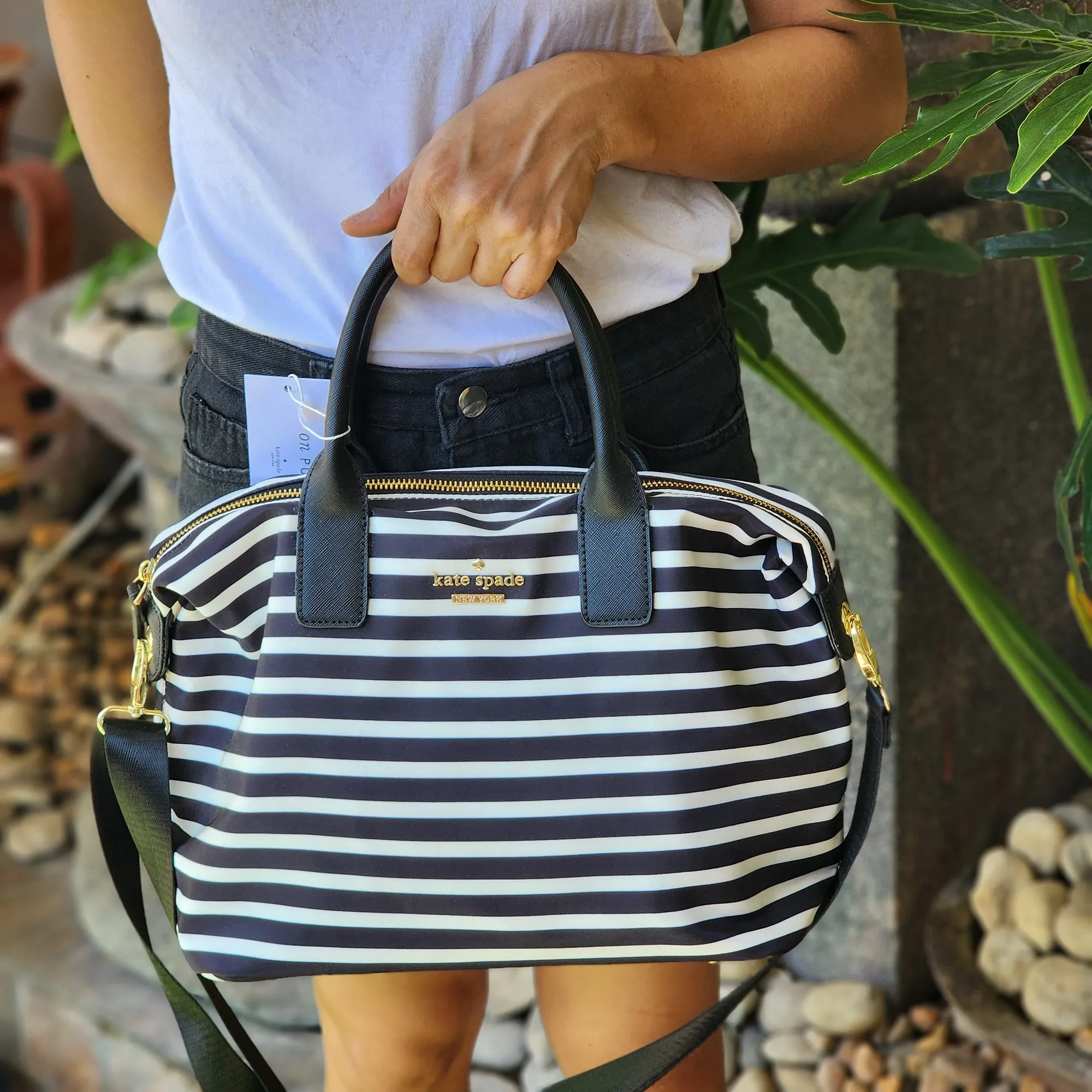 Kate Spade Lyla Crossbody Nylon Bag Black White Stripes Design | Lazada PH