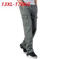 13XL 170kg summer spring Men cargo pants pocket zipper out door big size pants male simple army green pants Straight trousers 48