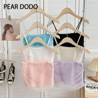 PEAR DODO ตาข่ายถักเกาหลีสายรัดสั้นเสื้อกล้ามสำหรับผู้หญิง