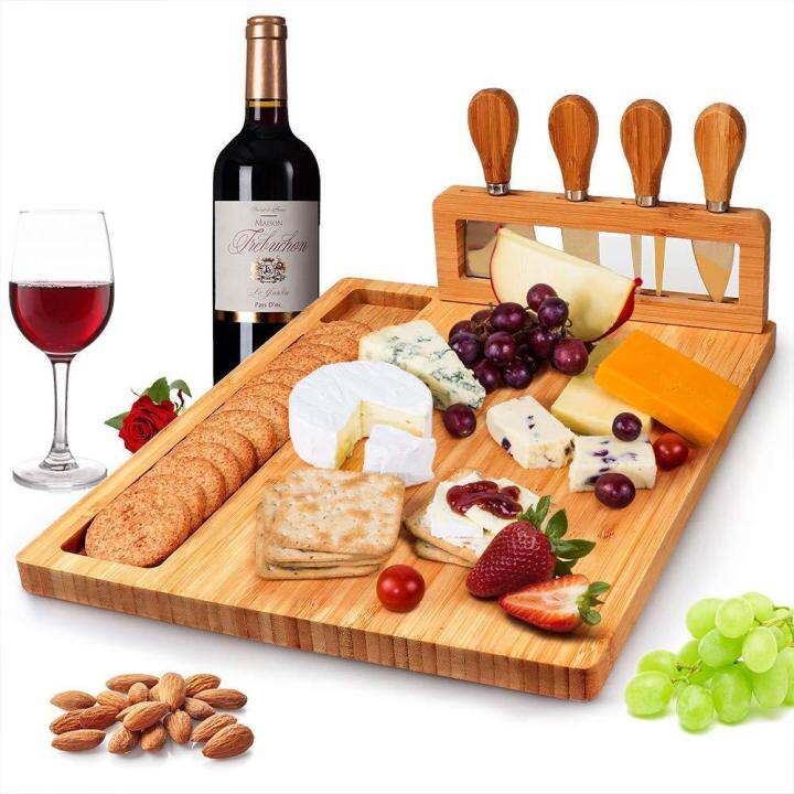 Bamboo Cheese Board Set Cheese Cutting Board Charcuterie Platter With 4 ...