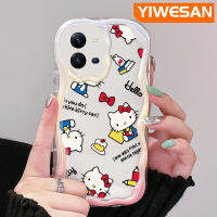 YIWESAN เคสสำหรับ VIVO V25 5G เคส V25E X80บาง V21E Y73เคสทันสมัยลายแมว Hello Kitty สีสันสดใสเคสป้องกันกล้องเคสโทรศัพท์โปร่งใสกันกระแทกเคสซิลิโคนอ่อนชัดเจน